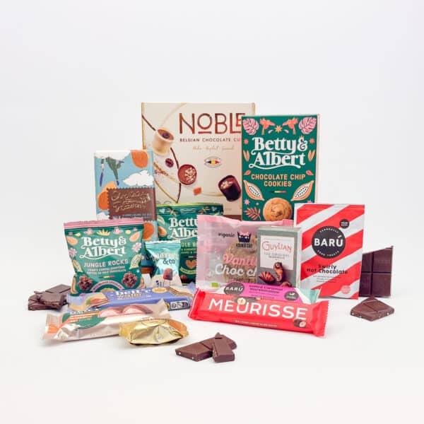 Chocolade giftbox large, producten afgebeeld zonder geschenkdoos
