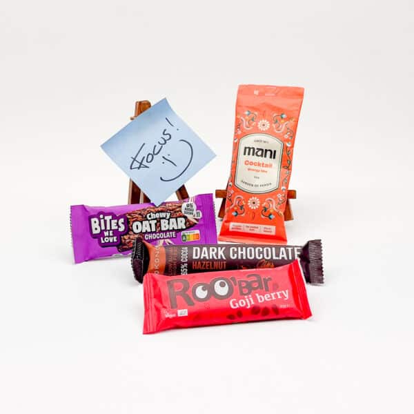 Brievenbusdoosje, gevuld met energy en focus snacks