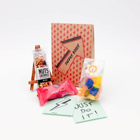 Small geschenkzakje gevuld met energy en focus snacks