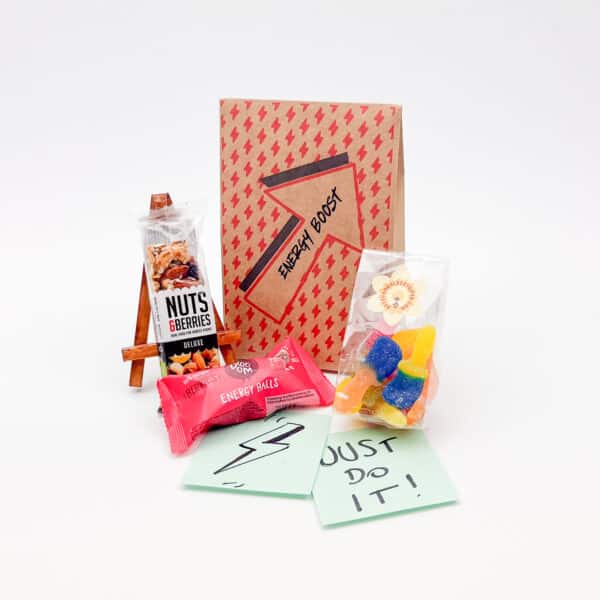 Small geschenkzakje gevuld met energy en focus snacks